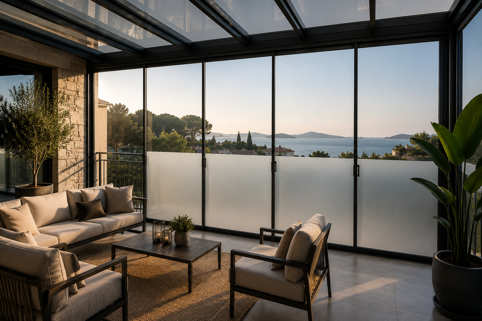 villa akıllı cam Villa terası ve kış bahçesinde akıllı cam